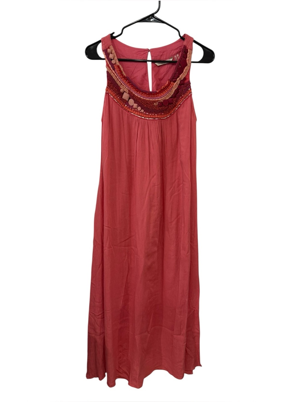 Soft Surroundings Coral Embellished Boho Maxi Dress Cotton Lined Pockets Small